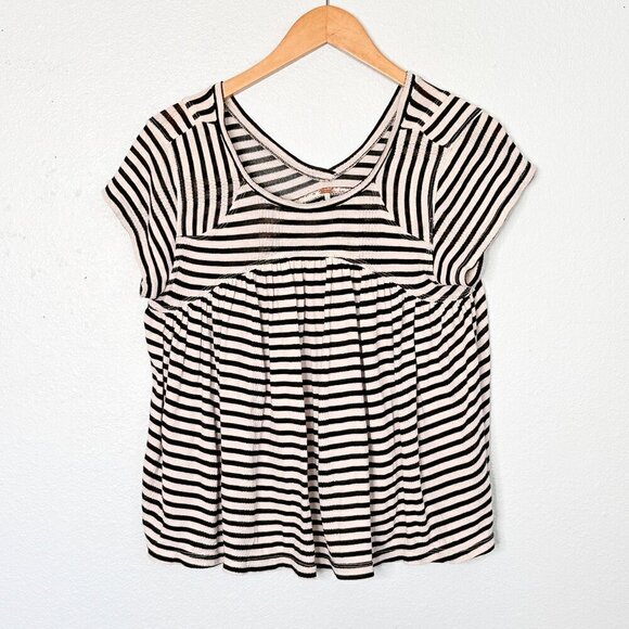 Free People Tops - Free People Jojo Stripe Knit Top Babydoll Swing Black White Medium